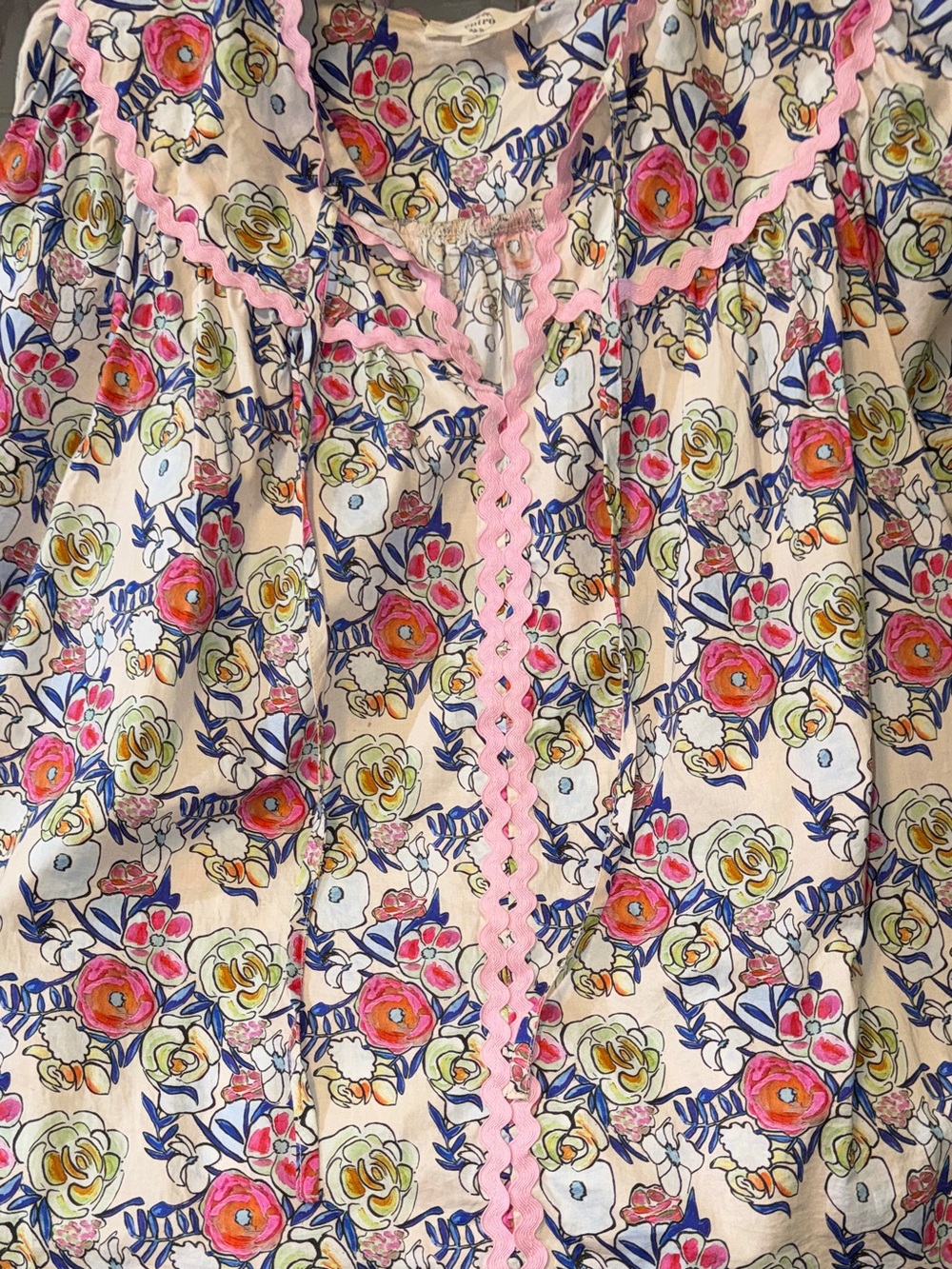 Floral Pink-Trim Boho Peasant Top